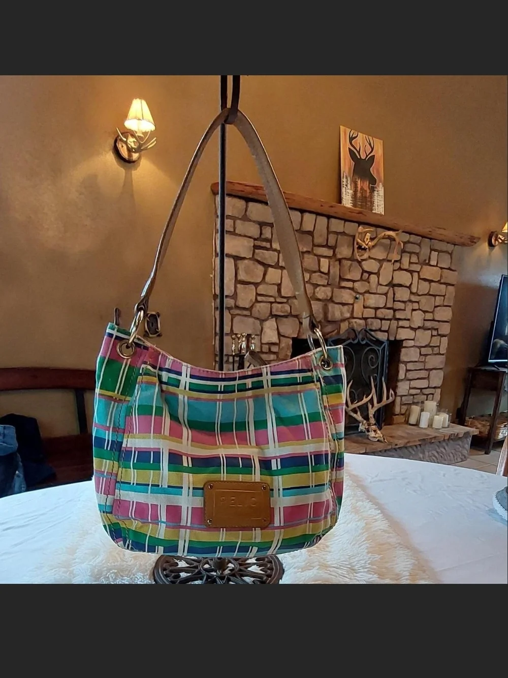 Relic by Fossil Multicolor Madras Plaid Canvas Crossbody Bag
